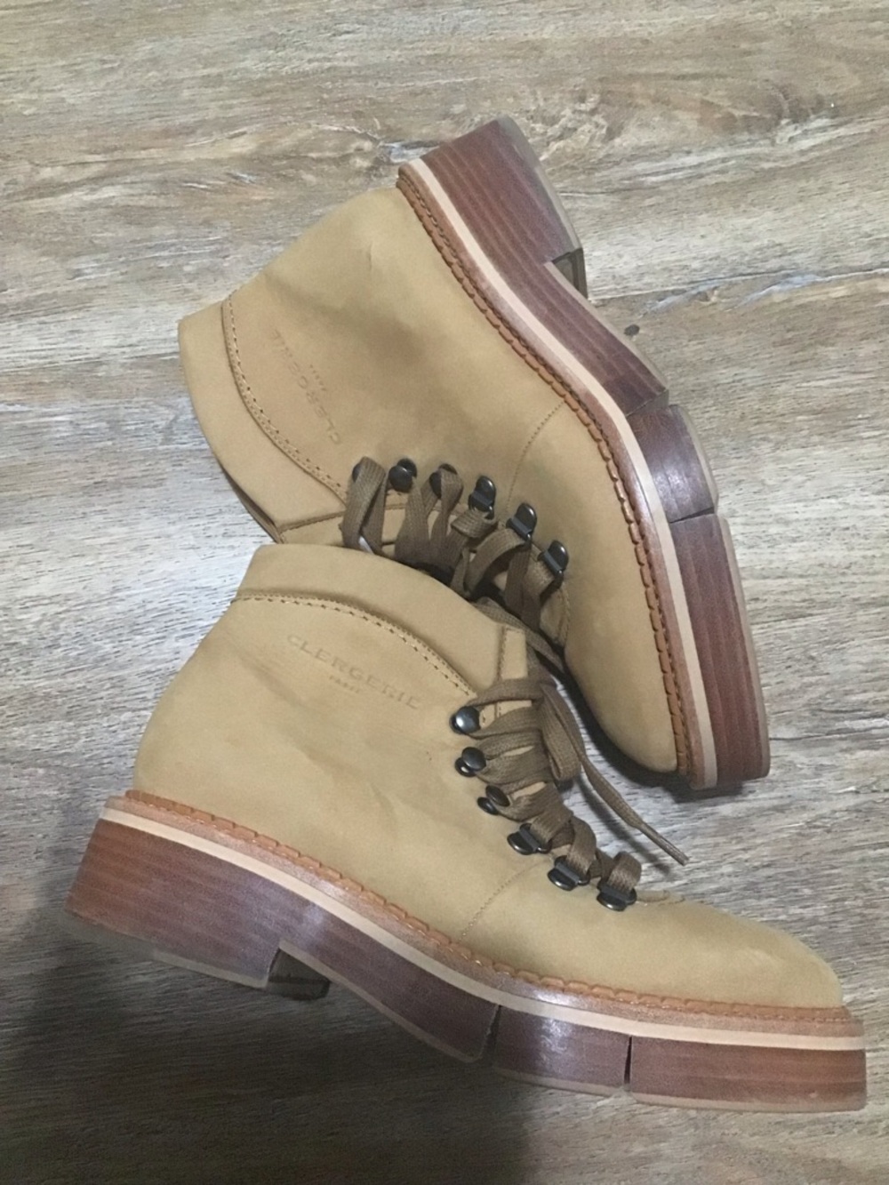 Tan Leather Lace-Up Ankle Booties